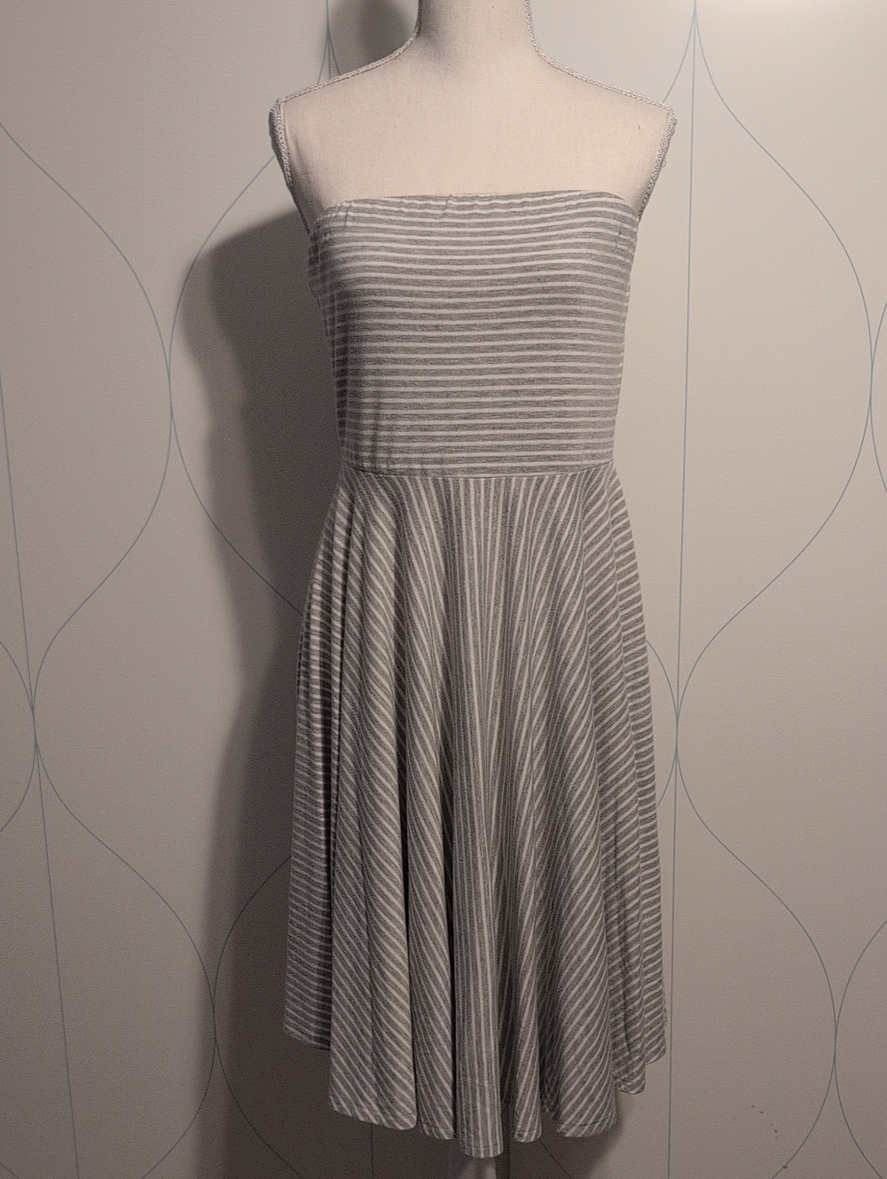 4/$20 Maurices Gray & White Strapless Striped Fit-and-Flare Dress